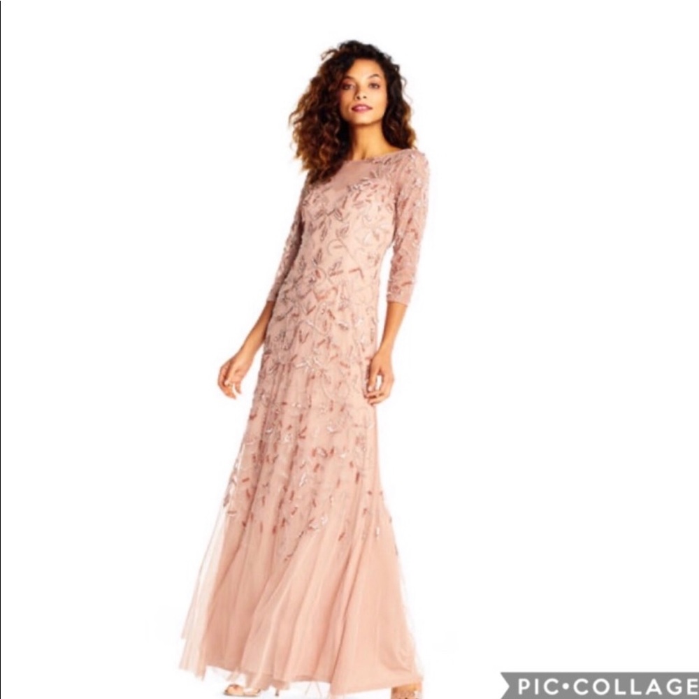 Adrianna Papell Long sleeve rose gold godet dress - Picture 8 of 13